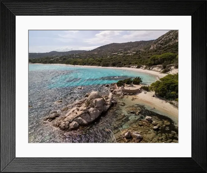 Framed Print : Da Mare By Sea Lounge in Porto-Vecchio and surrounding beach aerial view, Corsica France Framed Print : Da Mare By Sea Lounge in Porto-Vecchio and surrounding beach aerial view, Corsica France