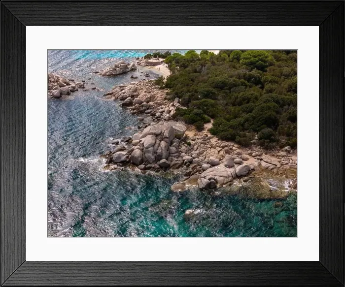 Framed Print : Da Mare By Sea Lounge in Porto-Vecchio and surrounding beach aerial view, Corsica France Framed Print : Da Mare By Sea Lounge in Porto-Vecchio and surrounding beach aerial view, Corsica France