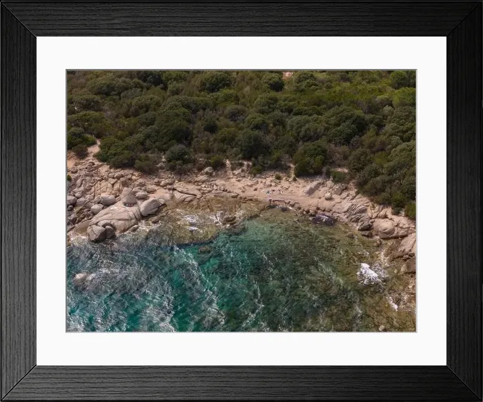 Framed Print : Da Mare By Sea Lounge in Porto-Vecchio and surrounding beach aerial view, Corsica France Framed Print : Da Mare By Sea Lounge in Porto-Vecchio and surrounding beach aerial view, Corsica France