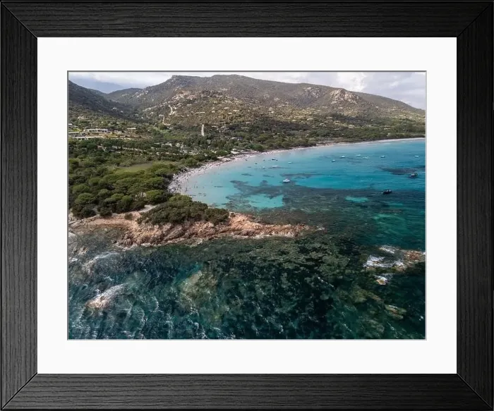 Framed Print : Da Mare By Sea Lounge in Porto-Vecchio and surrounding beach aerial view, Corsica France Framed Print : Da Mare By Sea Lounge in Porto-Vecchio and surrounding beach aerial view, Corsica France