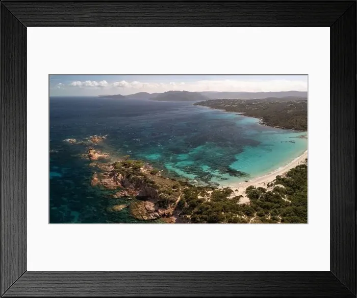 Framed Print : Da Mare By Sea Lounge in Porto-Vecchio and surrounding beach aerial view, Corsica France