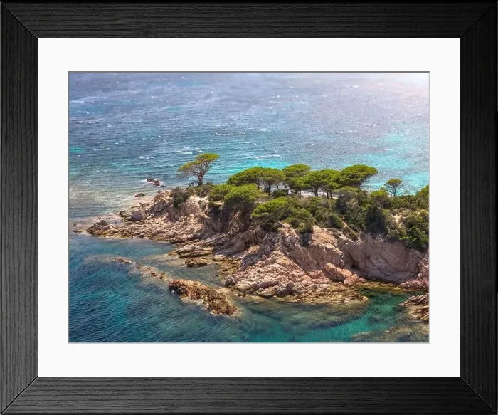 Framed Print : Da Mare By Sea Lounge in Porto-Vecchio and surrounding beach aerial view, Corsica France Framed Print : Da Mare By Sea Lounge in Porto-Vecchio and surrounding beach aerial view, Corsica France