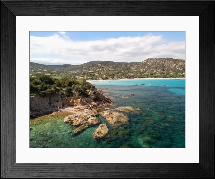 Framed Print : Da Mare By Sea Lounge in Porto-Vecchio and surrounding beach aerial view, Corsica France Framed Print : Da Mare By Sea Lounge in Porto-Vecchio and surrounding beach aerial view, Corsica France