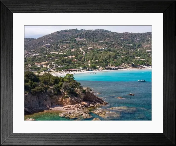 Framed Print : Da Mare By Sea Lounge in Porto-Vecchio and surrounding beach aerial view, Corsica France Framed Print : Da Mare By Sea Lounge in Porto-Vecchio and surrounding beach aerial view, Corsica France