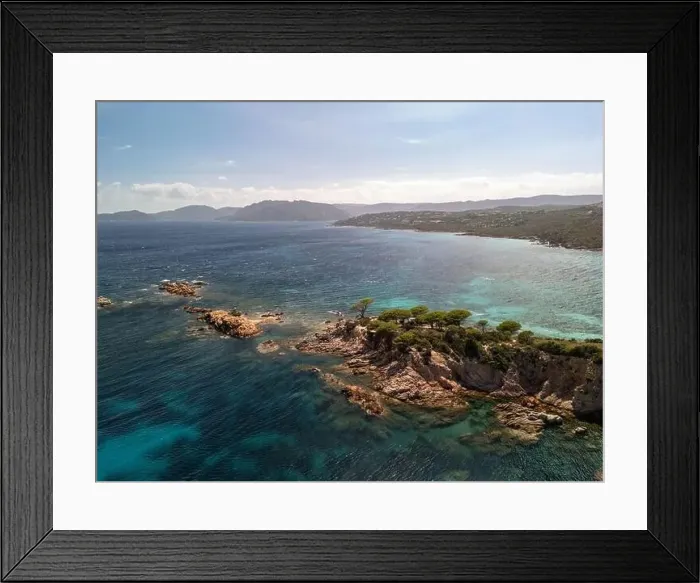 Framed Print : Da Mare By Sea Lounge in Porto-Vecchio and surrounding beach aerial view, Corsica France Framed Print : Da Mare By Sea Lounge in Porto-Vecchio and surrounding beach aerial view, Corsica France