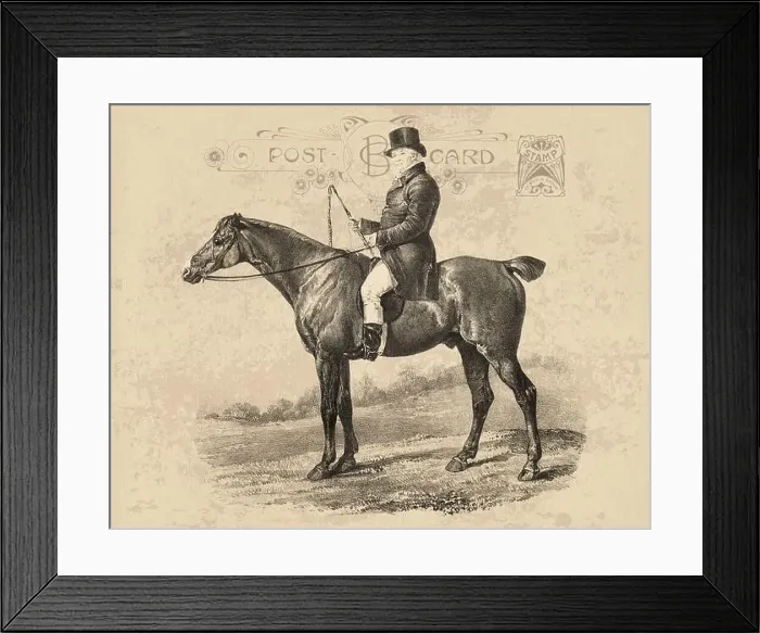 Framed Print : Riding horse drawing. Vintage-style illustration on an aged beige postcard paper background Framed Print : Riding horse drawing. Vintage-style illustration on an aged beige postcard paper background