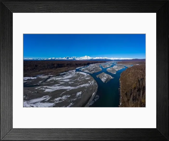 Framed Print : Chulitna River and Mount Denali on Winter Sunny Day. Landscape of Alaska, USA. Aerial View Framed Print : Chulitna River and Mount Denali on Winter Sunny Day. Landscape of Alaska, USA. Aerial View