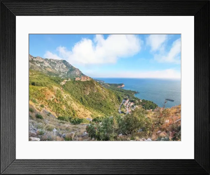 Framed Print : Captivating sunset view of Adriatic coast from church st Framed Print : Captivating sunset view of Adriatic coast from church st