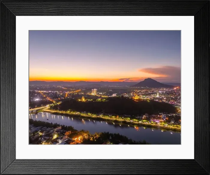 Framed Print : Aerial view of Nhan temple, tower is an artistic architectural work of Champa people in Tuy Hoa city Framed Print : Aerial view of Nhan temple, tower is an artistic architectural work of Champa people in Tuy Hoa city