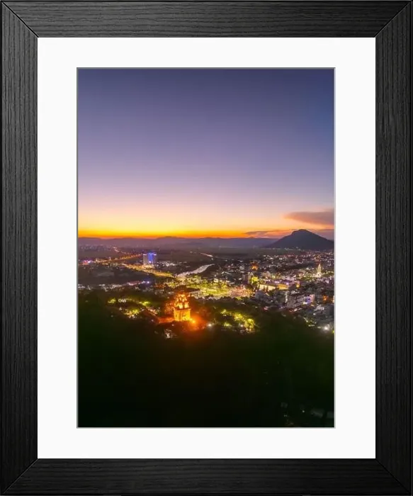 Framed Print : Aerial view of Nhan temple, tower is an artistic architectural work of Champa people in Tuy Hoa city Framed Print : Aerial view of Nhan temple, tower is an artistic architectural work of Champa people in Tuy Hoa city