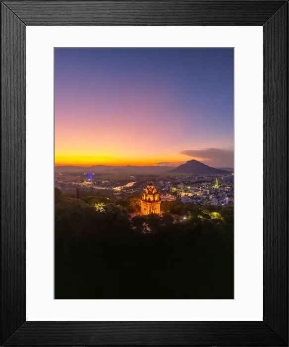 Framed Print : Aerial view of Nhan temple, tower is an artistic architectural work of Champa people in Tuy Hoa city Framed Print : Aerial view of Nhan temple, tower is an artistic architectural work of Champa people in Tuy Hoa city