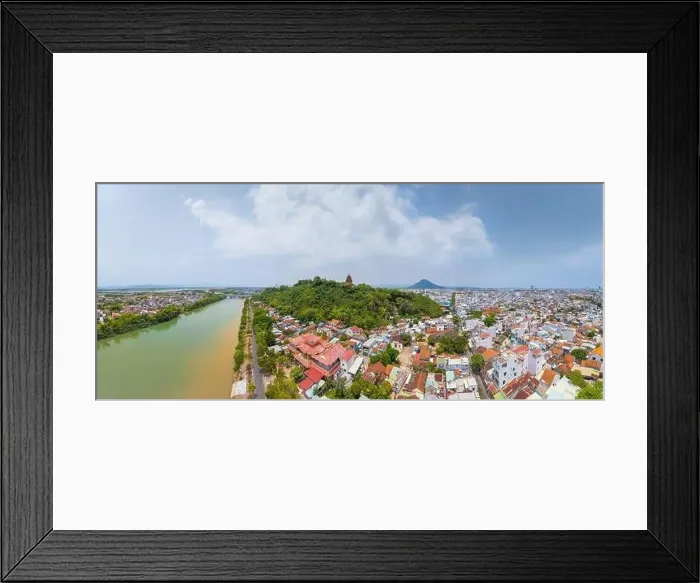 Framed Print : Aerial view of Nhan temple, tower is an artistic architectural work of Champa people in Tuy Hoa city Framed Print : Aerial view of Nhan temple, tower is an artistic architectural work of Champa people in Tuy Hoa city