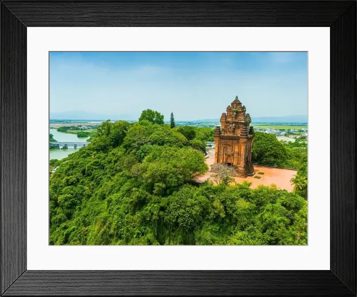 Framed Print : Aerial view of Nhan temple, tower is an artistic architectural work of Champa people in Tuy Hoa city Framed Print : Aerial view of Nhan temple, tower is an artistic architectural work of Champa people in Tuy Hoa city