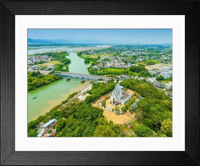 Framed Print : Aerial view of Nhan mountain, and Song Chua bridge in Tuy Hoa city Framed Print : Aerial view of Nhan mountain, and Song Chua bridge in Tuy Hoa city