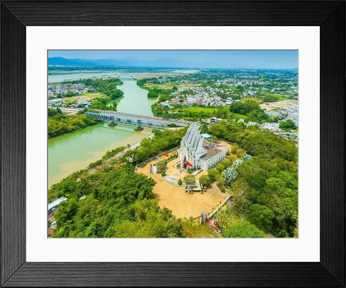 Framed Print : Aerial view of Nhan mountain, and Song Chua bridge in Tuy Hoa city Framed Print : Aerial view of Nhan mountain, and Song Chua bridge in Tuy Hoa city