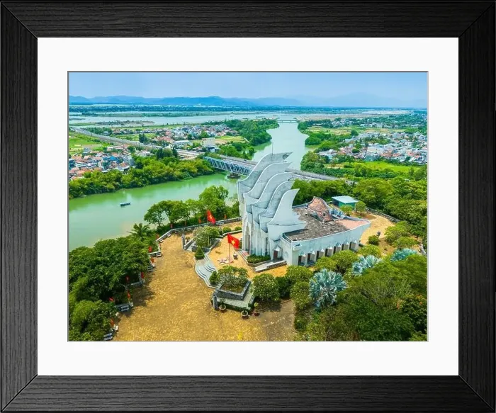 Framed Print : Aerial view of Nhan mountain, and Song Chua bridge in Tuy Hoa city Framed Print : Aerial view of Nhan mountain, and Song Chua bridge in Tuy Hoa city