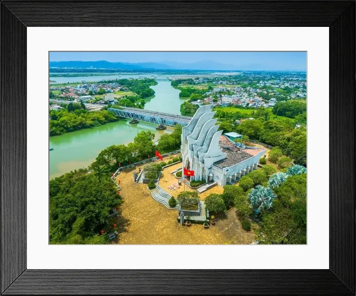 Framed Print : Aerial view of Nhan mountain, and Song Chua bridge in Tuy Hoa city Framed Print : Aerial view of Nhan mountain, and Song Chua bridge in Tuy Hoa city