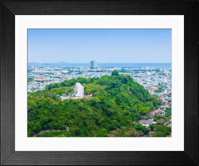 Framed Print : Aerial view of Nhan temple, tower is an artistic architectural work of Champa people in Tuy Hoa city Framed Print : Aerial view of Nhan temple, tower is an artistic architectural work of Champa people in Tuy Hoa city