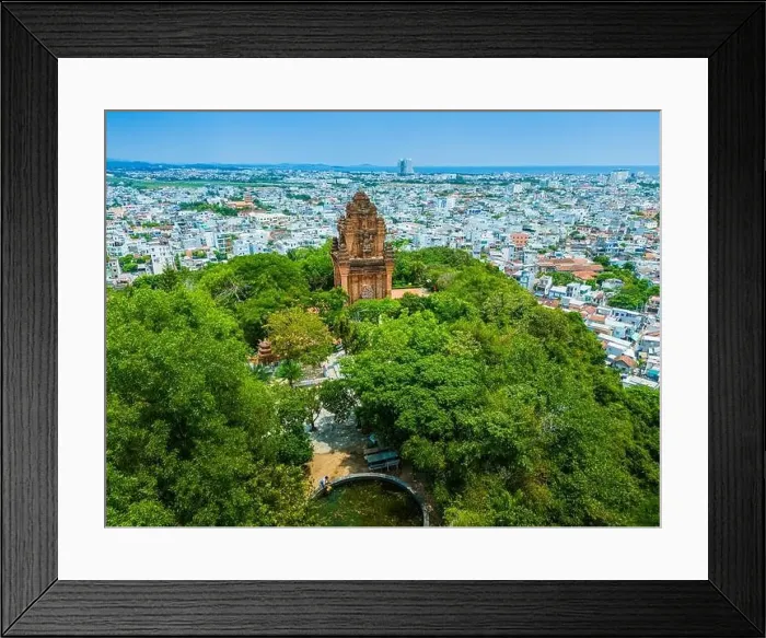 Framed Print : Aerial view of Nhan temple, tower is an artistic architectural work of Champa people in Tuy Hoa city Framed Print : Aerial view of Nhan temple, tower is an artistic architectural work of Champa people in Tuy Hoa city