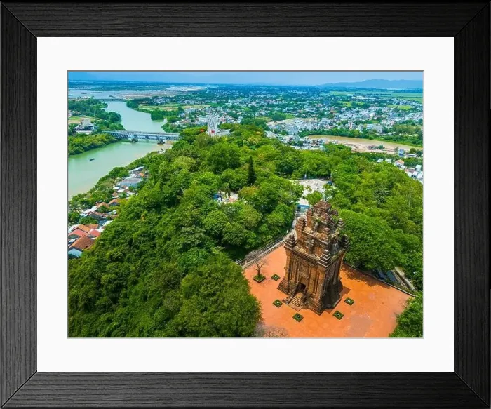 Framed Print : Aerial view of Nhan temple, tower is an artistic architectural work of Champa people in Tuy Hoa city