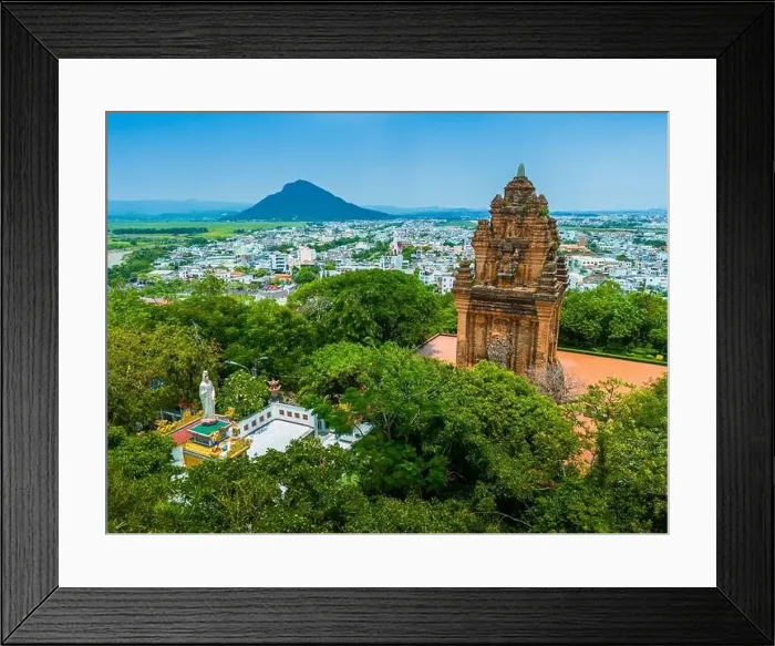 Framed Print : Aerial view of Nhan temple, tower is an artistic architectural work of Champa people in Tuy Hoa city