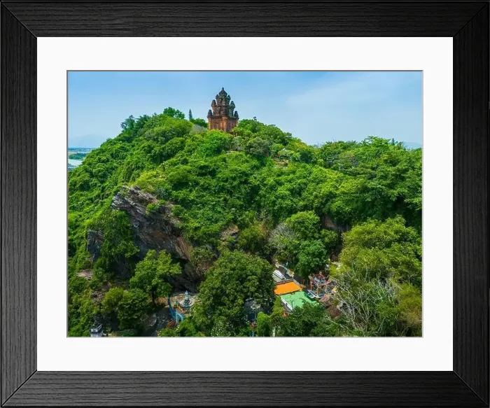 Framed Print : Aerial view of Nhan temple, tower is an artistic architectural work of Champa people in Tuy Hoa city Framed Print : Aerial view of Nhan temple, tower is an artistic architectural work of Champa people in Tuy Hoa city