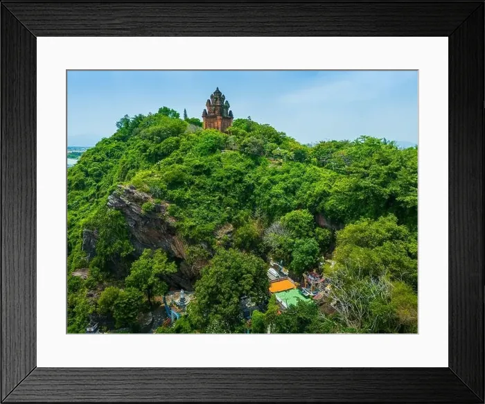 Framed Print : Aerial view of Nhan temple, tower is an artistic architectural work of Champa people in Tuy Hoa city Framed Print : Aerial view of Nhan temple, tower is an artistic architectural work of Champa people in Tuy Hoa city