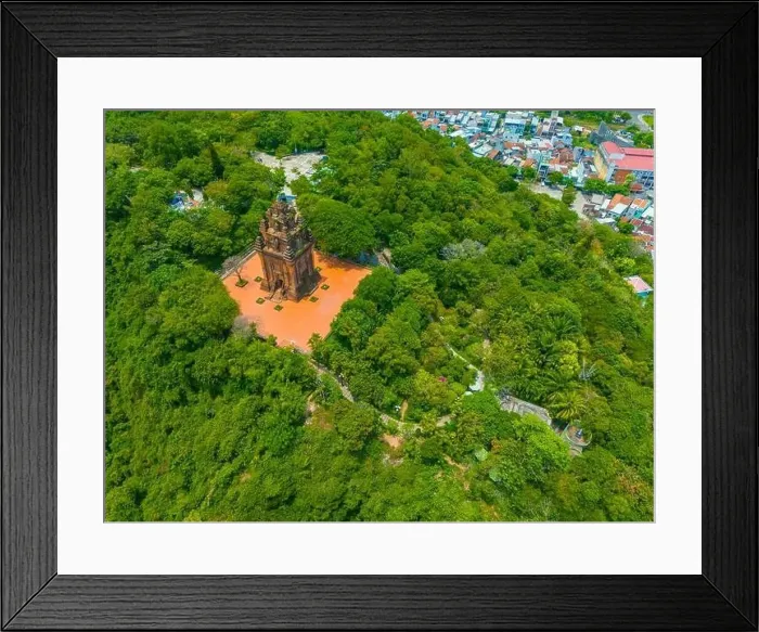 Framed Print : Aerial view of Nhan temple, tower is an artistic architectural work of Champa people in Tuy Hoa city Framed Print : Aerial view of Nhan temple, tower is an artistic architectural work of Champa people in Tuy Hoa city