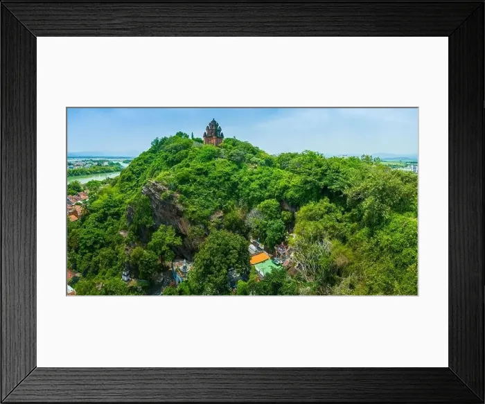 Framed Print : Aerial view of Nhan temple, tower is an artistic architectural work of Champa people in Tuy Hoa city Framed Print : Aerial view of Nhan temple, tower is an artistic architectural work of Champa people in Tuy Hoa city