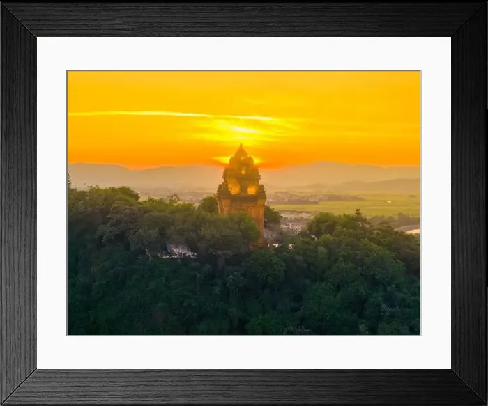 Framed Print : Aerial view of Nhan temple, tower is an artistic architectural work of Champa people in Tuy Hoa city Framed Print : Aerial view of Nhan temple, tower is an artistic architectural work of Champa people in Tuy Hoa city