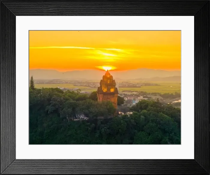 Framed Print : Aerial view of Nhan temple, tower is an artistic architectural work of Champa people in Tuy Hoa city Framed Print : Aerial view of Nhan temple, tower is an artistic architectural work of Champa people in Tuy Hoa city