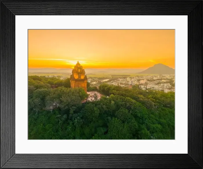 Framed Print : Aerial view of Nhan temple, tower is an artistic architectural work of Champa people in Tuy Hoa city Framed Print : Aerial view of Nhan temple, tower is an artistic architectural work of Champa people in Tuy Hoa city