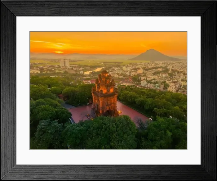 Framed Print : Aerial view of Nhan temple, tower is an artistic architectural work of Champa people in Tuy Hoa city Framed Print : Aerial view of Nhan temple, tower is an artistic architectural work of Champa people in Tuy Hoa city