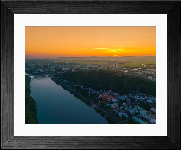 Framed Print : Aerial view of Nhan temple, tower is an artistic architectural work of Champa people in Tuy Hoa city Framed Print : Aerial view of Nhan temple, tower is an artistic architectural work of Champa people in Tuy Hoa city