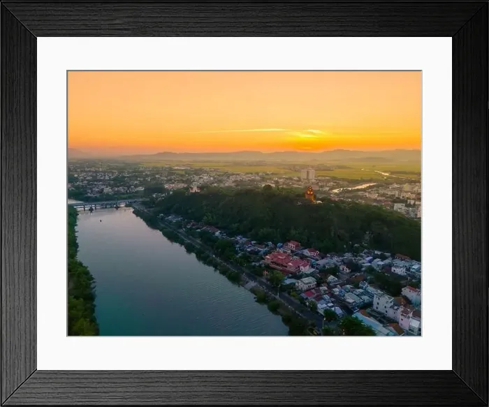 Framed Print : Aerial view of Nhan temple, tower is an artistic architectural work of Champa people in Tuy Hoa city Framed Print : Aerial view of Nhan temple, tower is an artistic architectural work of Champa people in Tuy Hoa city