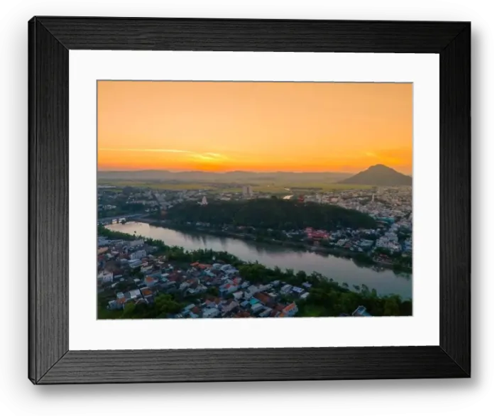 Framed Print : Aerial view of Nhan temple, tower is an artistic architectural work of Champa people in Tuy Hoa city