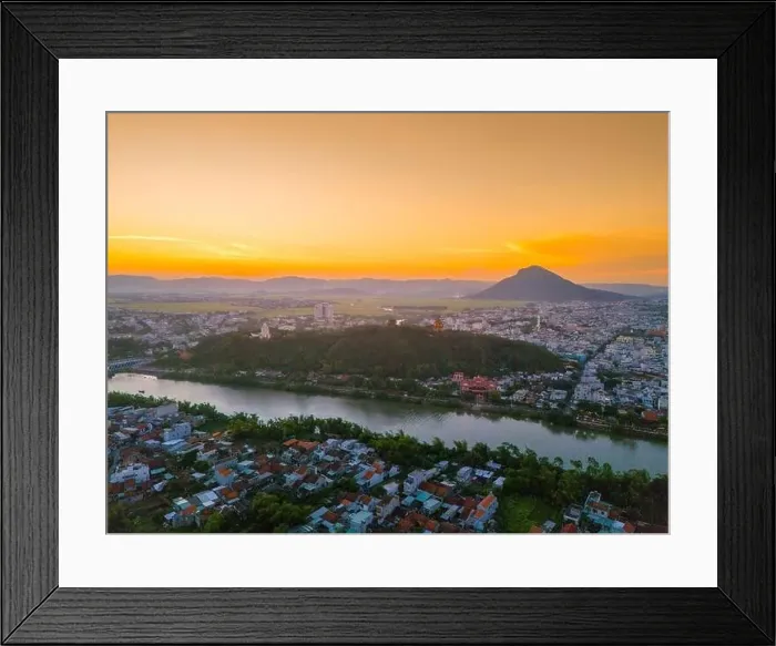 Framed Print : Aerial view of Nhan temple, tower is an artistic architectural work of Champa people in Tuy Hoa city