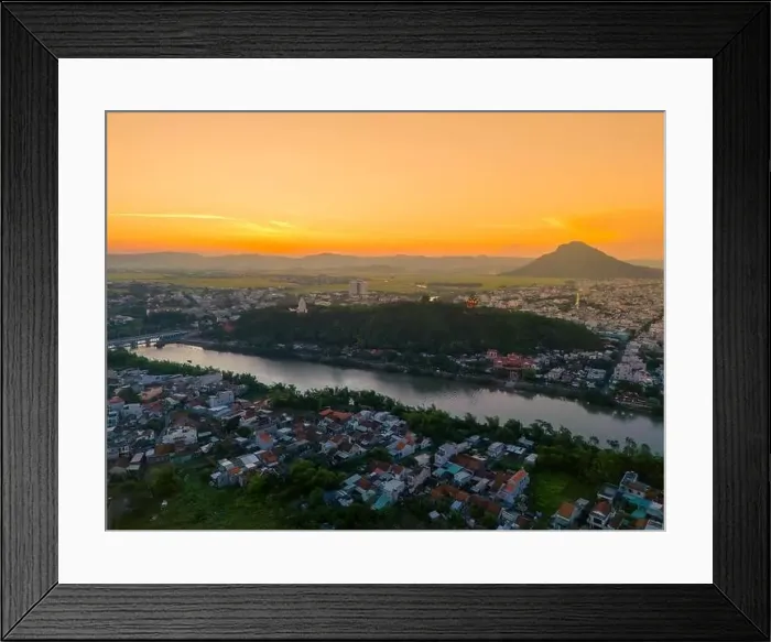 Framed Print : Aerial view of Nhan temple, tower is an artistic architectural work of Champa people in Tuy Hoa city Framed Print : Aerial view of Nhan temple, tower is an artistic architectural work of Champa people in Tuy Hoa city