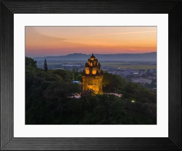 Framed Print : Aerial view of Nhan temple, tower is an artistic architectural work of Champa people in Tuy Hoa city Framed Print : Aerial view of Nhan temple, tower is an artistic architectural work of Champa people in Tuy Hoa city