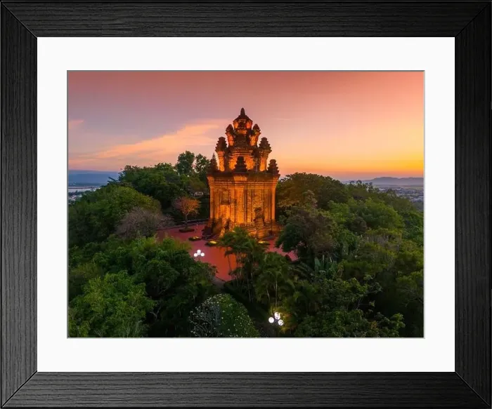 Framed Print : Aerial view of Nhan temple, tower is an artistic architectural work of Champa people in Tuy Hoa city Framed Print : Aerial view of Nhan temple, tower is an artistic architectural work of Champa people in Tuy Hoa city