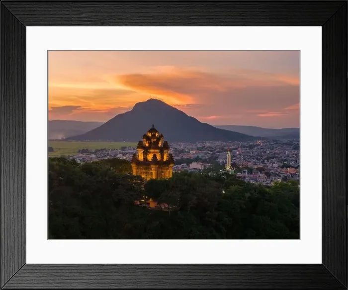 Framed Print : Aerial view of Nhan temple, tower is an artistic architectural work of Champa people in Tuy Hoa city Framed Print : Aerial view of Nhan temple, tower is an artistic architectural work of Champa people in Tuy Hoa city