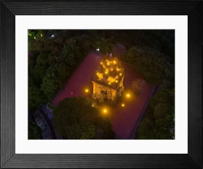 Framed Print : Aerial view of Nhan temple, tower is an artistic architectural work of Champa people in Tuy Hoa city Framed Print : Aerial view of Nhan temple, tower is an artistic architectural work of Champa people in Tuy Hoa city