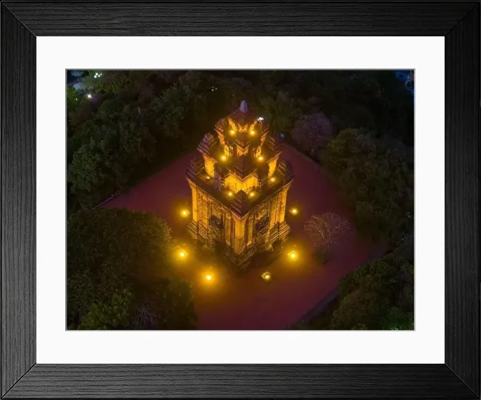 Framed Print : Aerial view of Nhan temple, tower is an artistic architectural work of Champa people in Tuy Hoa city Framed Print : Aerial view of Nhan temple, tower is an artistic architectural work of Champa people in Tuy Hoa city