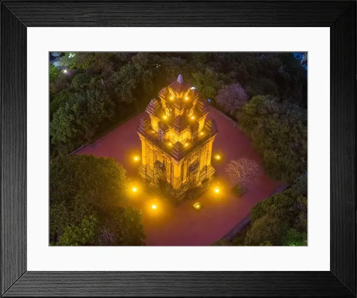 Framed Print : Aerial view of Nhan temple, tower is an artistic architectural work of Champa people in Tuy Hoa city Framed Print : Aerial view of Nhan temple, tower is an artistic architectural work of Champa people in Tuy Hoa city