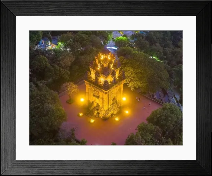 Framed Print : Aerial view of Nhan temple, tower is an artistic architectural work of Champa people in Tuy Hoa city Framed Print : Aerial view of Nhan temple, tower is an artistic architectural work of Champa people in Tuy Hoa city
