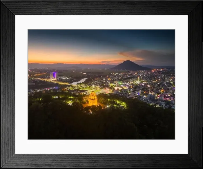 Framed Print : Aerial view of Nhan temple, tower is an artistic architectural work of Champa people in Tuy Hoa city Framed Print : Aerial view of Nhan temple, tower is an artistic architectural work of Champa people in Tuy Hoa city