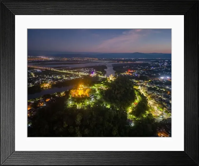 Framed Print : Aerial view of Nhan temple, tower is an artistic architectural work of Champa people in Tuy Hoa city Framed Print : Aerial view of Nhan temple, tower is an artistic architectural work of Champa people in Tuy Hoa city