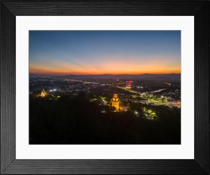 Framed Print : Aerial view of Nhan temple, tower is an artistic architectural work of Champa people in Tuy Hoa city Framed Print : Aerial view of Nhan temple, tower is an artistic architectural work of Champa people in Tuy Hoa city
