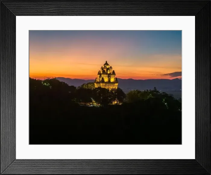 Framed Print : Aerial view of Nhan temple, tower is an artistic architectural work of Champa people in Tuy Hoa city Framed Print : Aerial view of Nhan temple, tower is an artistic architectural work of Champa people in Tuy Hoa city