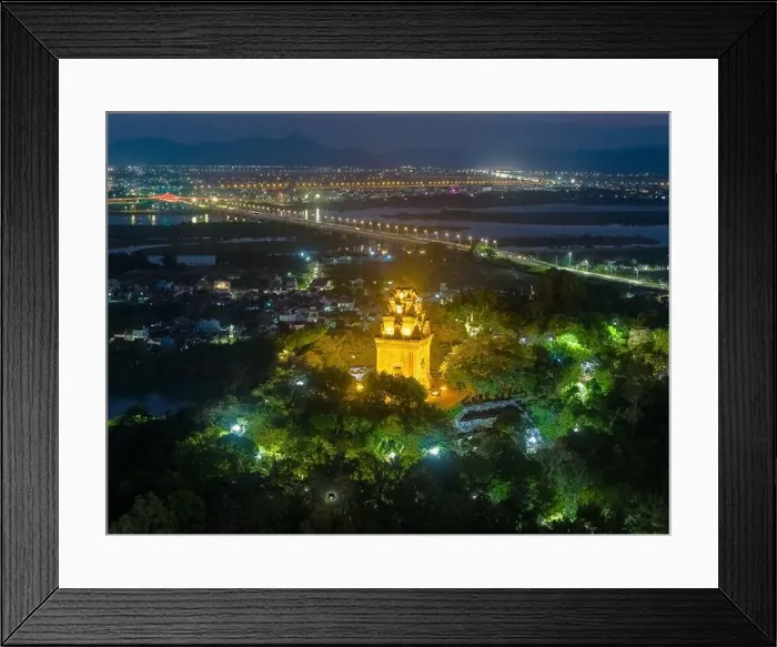 Framed Print : Aerial view of Nhan temple, tower is an artistic architectural work of Champa people in Tuy Hoa city Framed Print : Aerial view of Nhan temple, tower is an artistic architectural work of Champa people in Tuy Hoa city